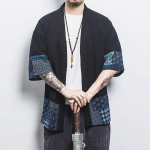 Meeste suvine kimono-kardigan: Keskmise pikkusega varrukatega, lahtine Hanfu dao r&uuml;&uuml; M