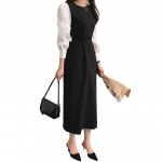 J-Scott kihiline kleit, segamaterjalist, puhvvarrukatega, pika pikkusega, v&ouml;&ouml;kohaga, kahev&auml;rviline, puuvillasegune, must, JS61-BK-L