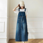 Vabaaja keskmise pikkusega teksariidest traksidega kleit naistele Denimkleidid Kevad Suvi Suure taskuga L&otilde;tv naiste vestido Suurused XXXXXL tumesinine v&auml;rv