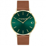 Coach Meeste Kvarts Pruunist Nahast Rihm Roheline T&auml;histus 41mm Kell 14602435 pruun