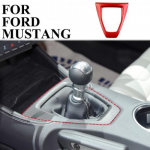 Carbon fiber style central control manual gear shift panel trim for Ford Mustang punane