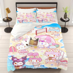 Hello Kitty Tr&uuml;kitud Magamistoa Voodipesu Komplekt Tekikott J&otilde;ulukingid Mugav Joonis Padjap&uuml;&uuml;riga EU Single(135*200cm)3pcs