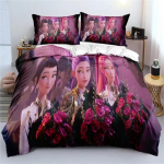 Kpop Deemonik&uuml;tid Huntrix Voodipesukomplekt &Uuml;heinimese Twin T&auml;is Queen King Suuruses Tekikate Voodipesu Tuba Tekikate Anime Voodilina EU Single(135*200cm)3pcs