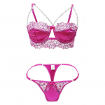 Metallkett seksialuspesu pitsiga tikitud kolmepunktiline seksikas aluspesu kaheosaline komplekt flirdiks s [with steel ring and no breast pad] roosa punane v&auml;rv