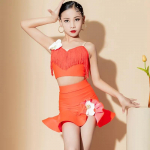 Laste narmastega Rumba Ladina Tantsukleit T&uuml;drukute tutiga Tango Salsa Samba Ballisaali Ladina Tantsukost&uuml;&uuml;mid Laste Lavakost&uuml;&uuml;mid Kost&uuml;&uuml;m 110 oranž