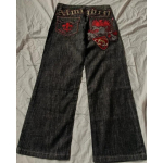 LUXEON Ameerika Retro High Street Y2K Personaalne Lapitehnika T&auml;htedega Tikitud Teksap&uuml;ksid Gooti Mood Laiad Denim P&uuml;ksid M black