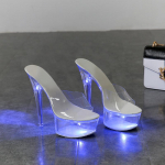 Naiste tikkp&uuml;ksid Seksikas Catwalk mudel kristalljalatsid helendavad Stage 190 seeria 15 cm konts 6,5 cm platvorm LFD 34 sinine