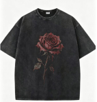 Unisex tumeroosiline graafilise tr&uuml;kiga T-s&auml;rk, vintage pestud must, &uuml;legabariidiline T-s&auml;rk, gooti tr&uuml;kiga, t&auml;navar&otilde;ivad, vabaaja topid M black