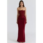 Naiste strapless korsett merineitsi ballikleit m&uuml;ndiroheline k&uuml;lgmise draping detailiga pidulik kleit S burgundiapunane