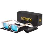 CATERSIDE Moodne Peegeldav Polariseeritud UV400 P&auml;ikeseprillid T&auml;israamiga Kuldne Raam Antiglare Vastupidavad Unisex V&auml;lipidu CP and PC black