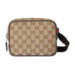 Gucci Klassikaline topelt-G mustriga disain T&otilde;mblukuga kinnitus GG l&otilde;uendist &otilde;lakott mini meeste beež ja tume pruun pruun