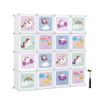 SONGMICS Kuubikriiul Mitmeotstarbeline Kapp 16 Kuubikuga Uste ja Riiulite S&uuml;steem Garderoob Kingariiul Plastik Laste Kingadele M&auml;nguasjadele 123 x 31 x 123 cm Valge valge