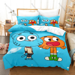 Gumballi h&auml;mmastav maailm Gumball & Darwin HD Prindiga Voodipesukomplekt Tekikott + 2 Padjap&uuml;&uuml;ri Pol&uuml;ester Poiste T&uuml;drukute Toa Dekoor 140x200cm