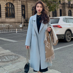 Roosa villane naiste mantel, soe ja moodne korea stiilis avar keskmise pikkusega jakk XL sinine