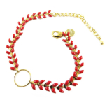 7bis [Q1445] - Bracelet artisanal 'Boho' rouge dor&eacute; (&eacute;pi de bl&eacute;) -  16 cm 6 mm punane