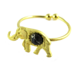 7bis [Q1472] - Bague artisanale 'Boho' noir dor&eacute; (&eacute;l&eacute;phant)- 15x9 mm must