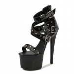 Stiletto Rooma sandaalid naastrehviga t&otilde;mblukuga kaunistatud naiste kingad 16,5 cm k&otilde;rge kontsaga peokingad 34 must