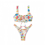 Naiste poolitatud tr&uuml;kiga mitmev&auml;rvilised kvaliteetsed seksikad ujumistrikoo p&auml;itsed kaelaga, tr&uuml;kitud O stringiga &otilde;&otilde;nsad bikiinikomplektid S valge