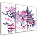 Kolmeosalise pildiga l&otilde;uenditr&uuml;kk Pagoda Cherry Tree Japan Painted 60x40 roosa