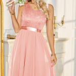 Retro kokteilikleidid naistele Lillelise pitsiga &scaron;ifoonist varrukateta lindiga lips pruutneitsi &otilde;htu pidulik swing Midi kleit Fit and Flare XXL roosa