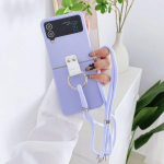 V&auml;rviline r&otilde;ngas kokkupandav &uuml;mbris Samsung Z Flip 4 Zflip3 jaoks koos paelaga p&otilde;rutuskindla k&otilde;va tagakaanega Samsung Galaxy Z Flip 4 &uuml;mbrisele Samsung Z Flip 4 lilla