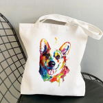 Shopper Watercolor Disain Corgi armastajate kott Harajuku naiste ostukott Canvas Shopper Bag k&auml;ekott Kandekott &Otilde;lakott 24*26cm