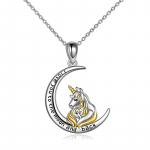 Ehted Uus S925 Sterling Silver Moon Unicorn V&auml;rvieraldus Kaelakee Loominguline graveeringuga emadep&auml;eva ripats