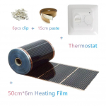Sooja p&otilde;randamattide komplektid termostaadiklambritega isolatsioonipastad s&auml;&auml;sta energiat 220w/m2 infrapuna p&otilde;randak&uuml;tte kilega sobib AC220V 50cm*6m film+thermostat
