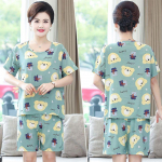 Suvine naistemoe lillemustriga l&uuml;hikeste varrukatega hingav, avara pidžaamakomplekt Koduriided L sinine