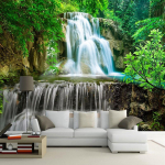 Seinapilt Foto Tapeet 3D Green Forest Waterfall Natural Landscape Painting Wallpaper 200 cm(W) x 140 cm(H)