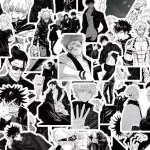 Jujutsu Kaisen mustvalged kleebised, 63 lehte, veekindel ja p&auml;ikesekaitsekreem