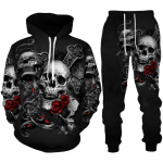 Isiksus gooti pealuu 3D prindiga kapuutsiga p&uuml;kste komplekt meeste/naiste naljakas Halloweeni t&auml;navar&otilde;ivaste riietus&uuml;likond hiphop 2-osaline spordidress M