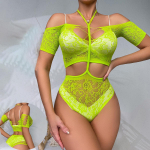 Elasticity naiste Sling Neck Seljata seksikas pitsist pesukomplekt L&auml;bipaistev &ouml;&ouml;klubi Catsuit Teddies pesu rinnahoidja ja stringide aluspesu komplekt S roheline