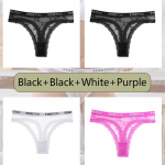 FINETOO 4tk Seksikad naiste pitsist bikiinip&uuml;ksid Madala v&ouml;&ouml;kohaga kirjaga aluspesu stringid naiste G-string l&auml;bipaistvad hingavad intiimsed riided L