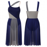 Naiste as&uuml;mmeetriline l&uuml;&uuml;riline moodsa tantsu kleit, v&auml;rviline plokkv&otilde;rk, v&otilde;rk, ballettv&otilde;imlemine, trikoo kleit, tantsuriiete kost&uuml;&uuml;m XS tumesinine v&auml;rv