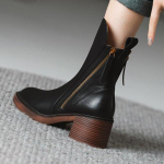 Briti naiste saapad, s&uuml;gistalvised plokk-kontsaga saapad, naiste kingad, vintage mood, nahast l&uuml;hikesed saapad 35 must