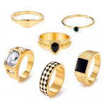 2023. aasta uus Noble Ring luksuslik rikkalik s&otilde;rmus Retro must-valge ruuduline s&otilde;rmuste komplekt Spark Party Ring 6-osaline meeste ja naiste komplekt kuld