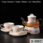 BORREY keraamiline kirsi&otilde;ite teekann teetassin&otilde;u koos s&otilde;ela ja k&uuml;&uuml;nlap&otilde;hjaga teetassi alustassi komplekt Klaasist kohvikannu veekeetja komplekt Teapot Set