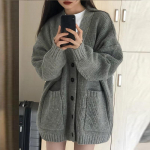 S&uuml;gis-/talvine kolledži stiilis kampsun naissoost &uuml;li&otilde;pilaste Korea vaba V-kaelusega mitmek&uuml;lgne soliidne kootud mantli kampsun kardigan One Size hall v&auml;rv