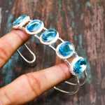 &Scaron;veitsi sinine topaas, k&auml;sitsi valmistatud v&auml;&auml;riskividega 925 h&otilde;bedast ehtek&auml;ev&otilde;ru, reguleeritav sinine