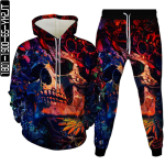 Holloween Punk Stiilis Hip Hop Skull 3D Prinditud Meeste Spordidress Hoodiga dressipluus + P&uuml;ksid 2tk Komplektid Naiste Peoriided Suures suuruses S-6XL S brown
