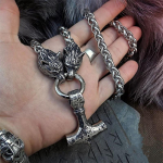 Nordic Vintage meeste 316L roostevabast terasest Viking Wolf Head Thor Hammer Mjolnir ripats kaelakee Viking meeste amulett ehteid kingitus h&otilde;be