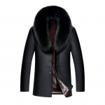 Meeste karusnahast keskmise pikkusega ehtsast lambanahast mantel Fox karusnahast kaelarihm Meeste karusnahast &uuml;hes t&uuml;kis kasukas nahktagi M must