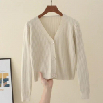 S&uuml;gisene Csual V-kaelusega kootud kardigan kampsun Naiste talvemood Crop Kampsunid Jope pikkade varrukatega vabaaja kampsunid Topid 29761 One Size aprikoosi