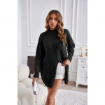 Talvine naiste kampsun, &uuml;hev&auml;rviline poolk&otilde;rge kaelusega pullover, kootud kampsun, moodne keskmise pikkusega sviiter S must