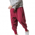 Puuvillane linane elastne suur Hiina stiilis meeste vabaaja p&uuml;ksid 2XL must