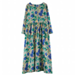 Kevadiste lilleprintidega &uuml;markaelus Retro avar pikk kleit Roheline sinine pikkade varrukatega puuvillane linane kleit naiste riided L punane