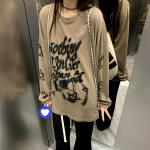 Naiste vintage graafilised T-s&auml;rgid Y2K t&auml;navariietus Korea stiilis hipi grunge &uuml;lisuured puuvillased T-s&auml;rgid valged pikkade varrukatega pluusid S khaki