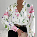 YYFS naiste vabaaja kevad-s&uuml;giseste lillemustritega pikkade varrukatega V-kaelusega pluusid ja s&auml;rgid S