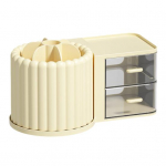 Hoiukast, mitme v&otilde;rega pliiatsihoidja, p&ouml;&ouml;rlev lauaarvuti meigivahend koos l&auml;bipaistva sahtliga kodukontori kooli jaoks roosa